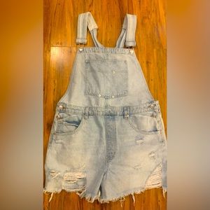 Free People - We The Free - Denim - Jean Shorts Overalls - Size Large - NWOT $98